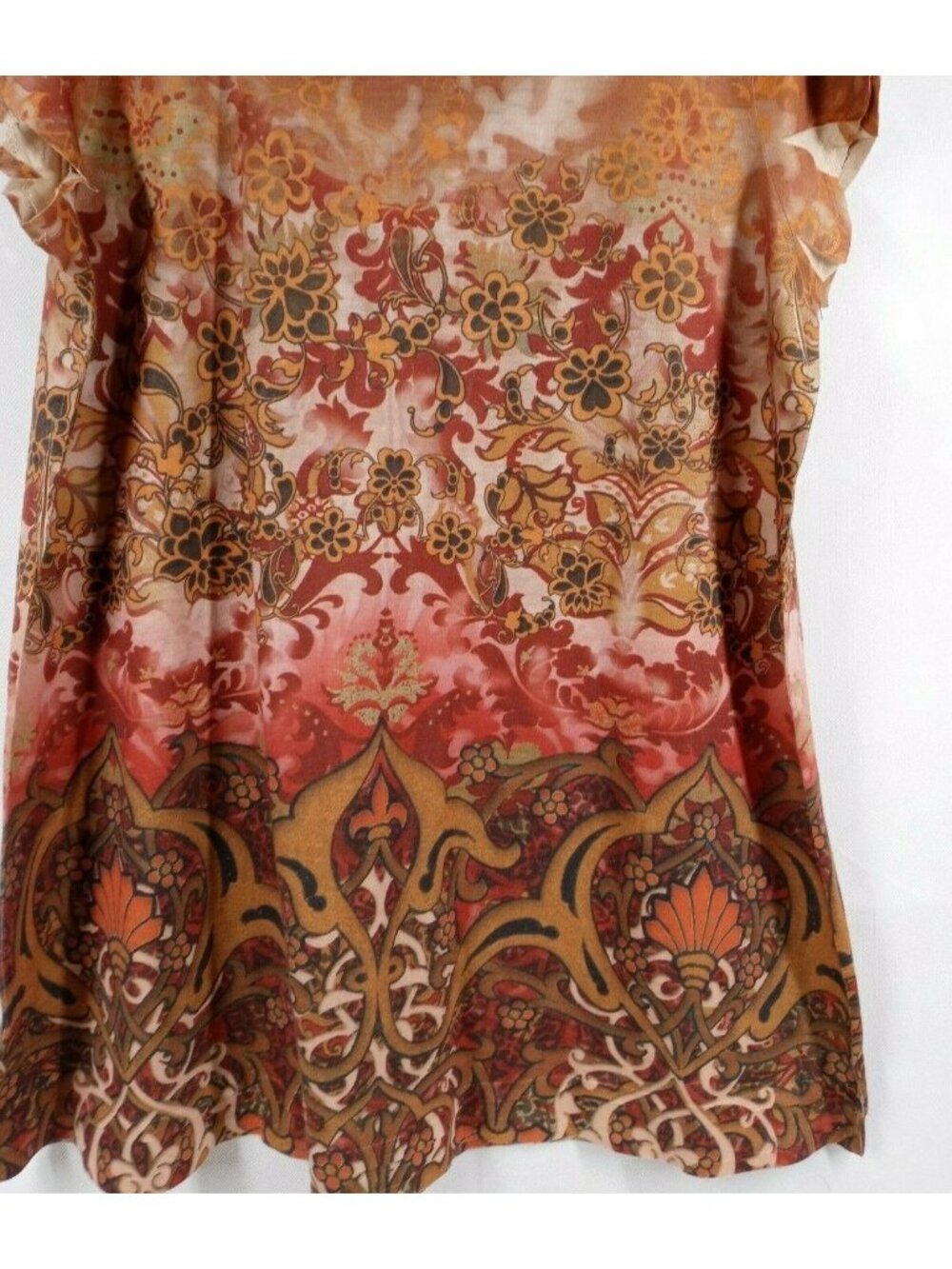 Cato Women's Brown Cap Sleeve Beaded Floral Shirt Size Medium - Picture 4 of 6